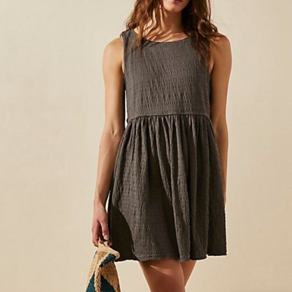 Free People Dress im still obsessed crinkle mini womens Gray (small) boho beach